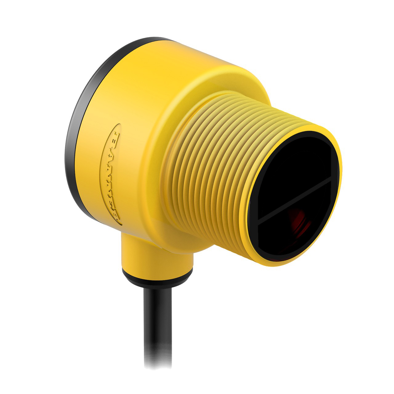 Banner Engineering Photoelectric Sensor; Fixed-Field Background Suppression; 30mm Barrel - Right Angle; 400mm Cutoff Range; 20-250VAC; SPST 3-Wire AC; Light Operate; 2m Potted Cable